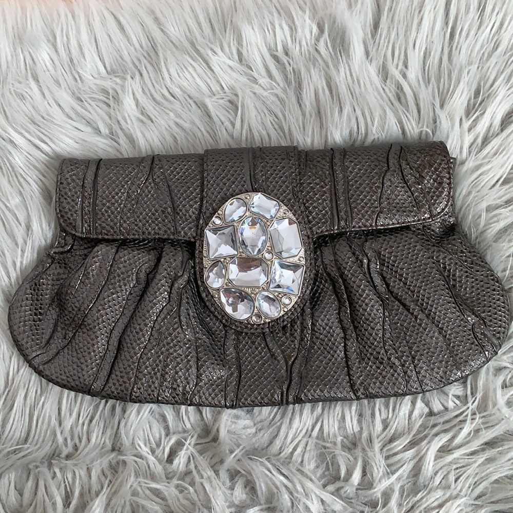 Textured Pewter Purse with Crystal Top Flap Closure